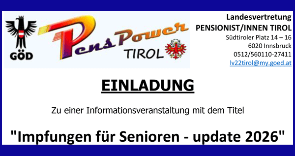Veranstaltung der Landesvertretung GÖD-Pensionist/Innen Tirol - Infos und Hinweise zur Anmeldung