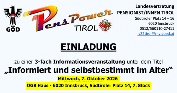 Veranstaltung der Landesvertretung GÖD-Pensionist/Innen Tirol - Infos